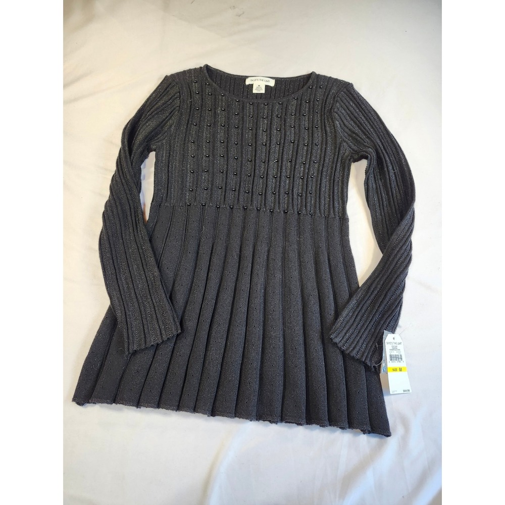 Skyes The Limit Womens Onyx‎ Black Ribbed Metallic Beaded Tunic Top Size M NWT